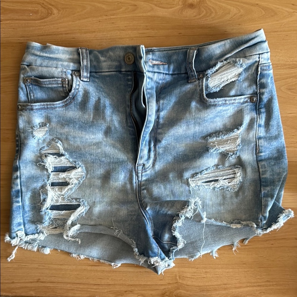 American Eagle Outfitters Light Blue Distressed Denim Shorts